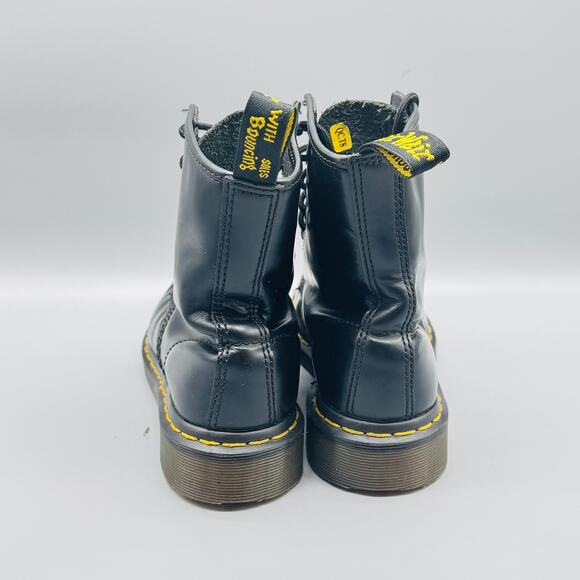 Dr Martens Boot Women 6 Black Leather Ankle Lace Up Combat AirWair Yellow Stitch - Picture 6 of 11